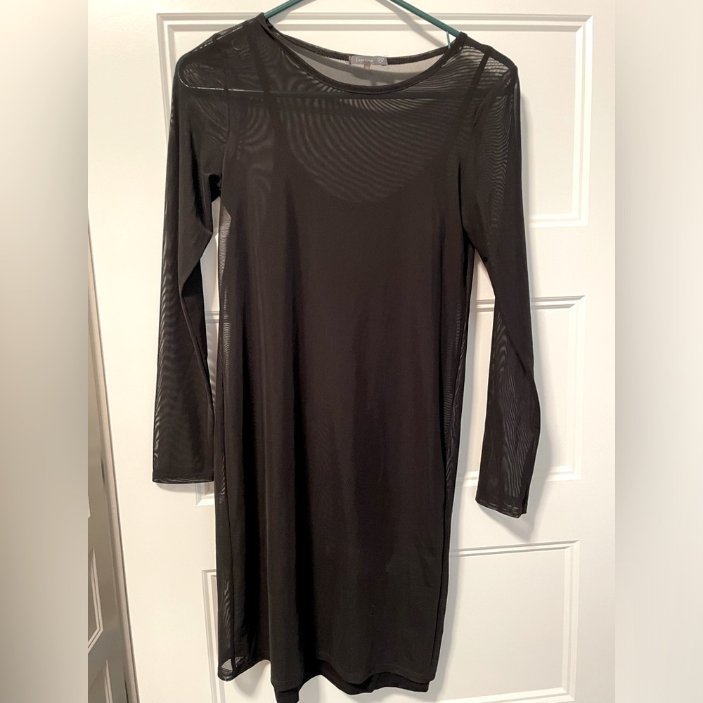 Black mesh bodycon dress with build in slip